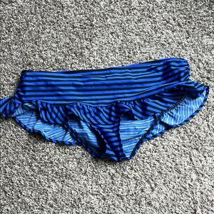 Blue Striped Ruffle Bikini Bottom
